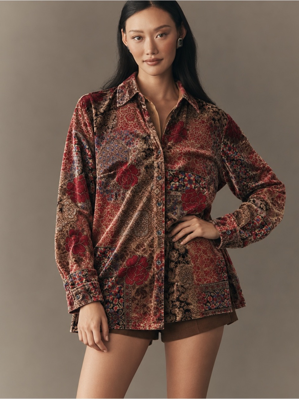 Bohemian Velvet Floral Top XL Vintage Sag Harbor - Picture 2 of 8